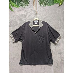 🍑HORIZON Men Henley Polo Shirt Short Sleeve Black Casual Size XL
